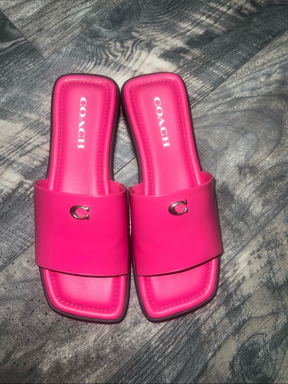 Coach Hot Pink Slide Mules with Silver 'C' Hardware